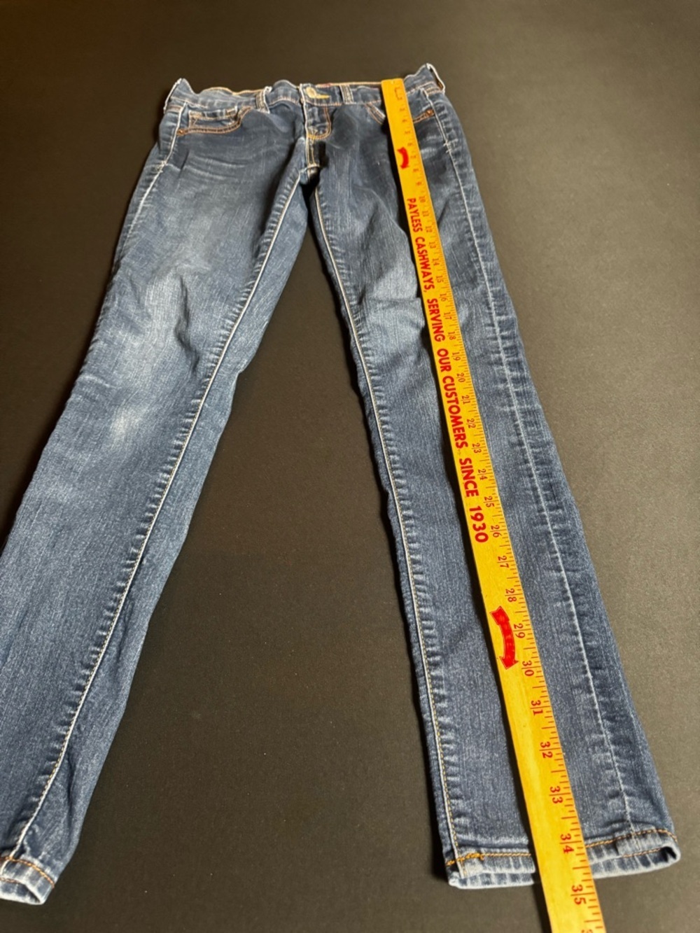 Lucky Brand Blue Denim Jeans Tan Leather Patch Minimalist Boho - Picture 4 of 6